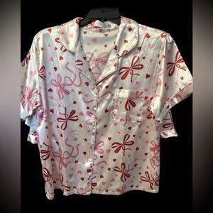 Women's Pink and Red Heart Pajama Top